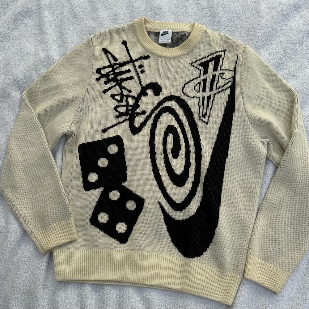 Nike x Stussy Knit Cream/White/Black Sweater Size Small